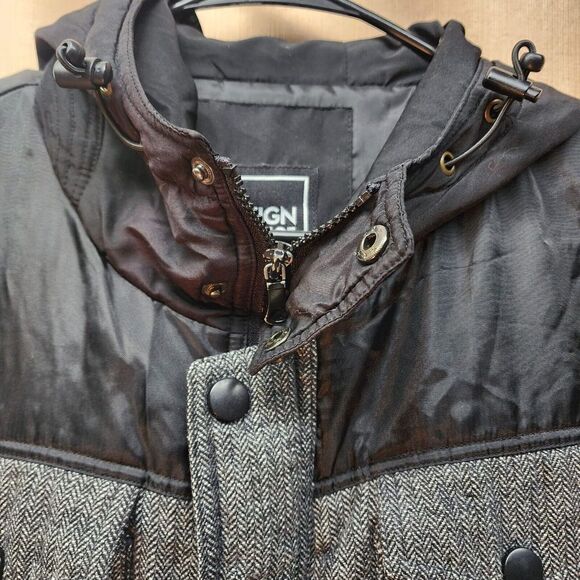 Foreign Exchange Herringbone Puffer Vest Men’s XL Gray Black Hooded Streetwear - Picture 11 of 14